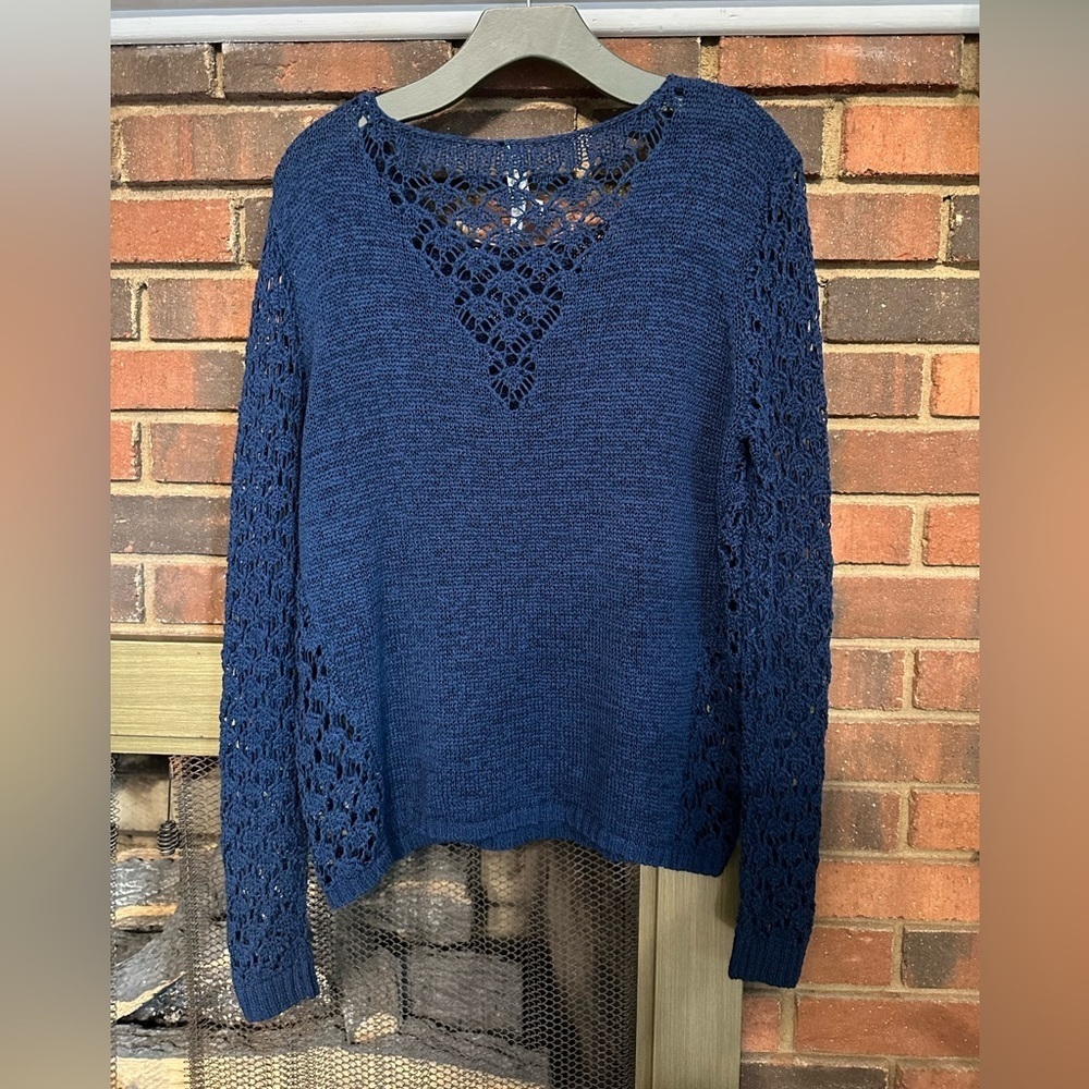 #20)  Aeropostale beautiful Navy sweater with see through arms.